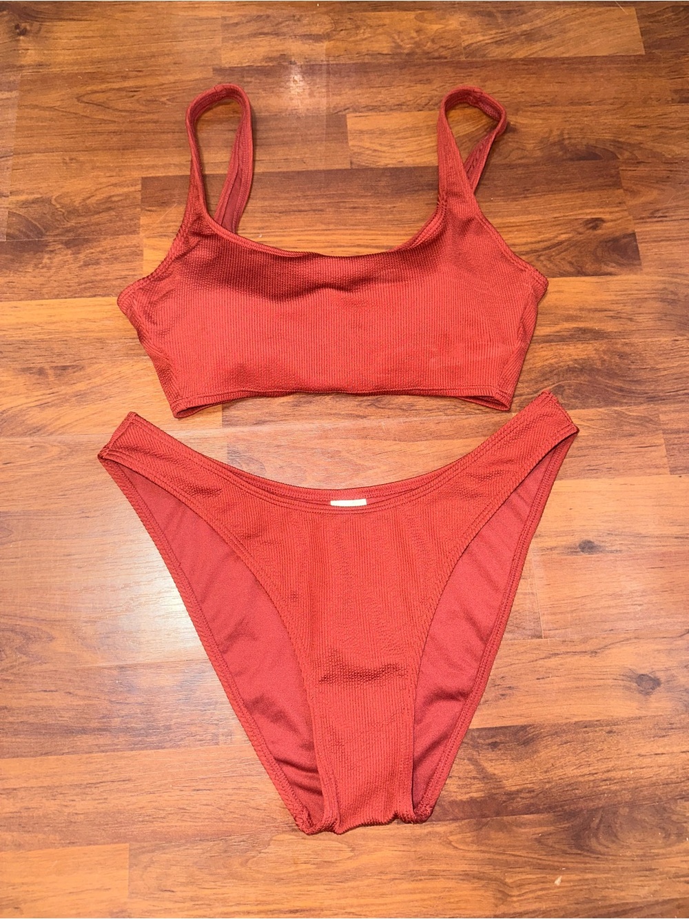 Xhilaration Rust Orange Ribbed Two-Piece Bikini